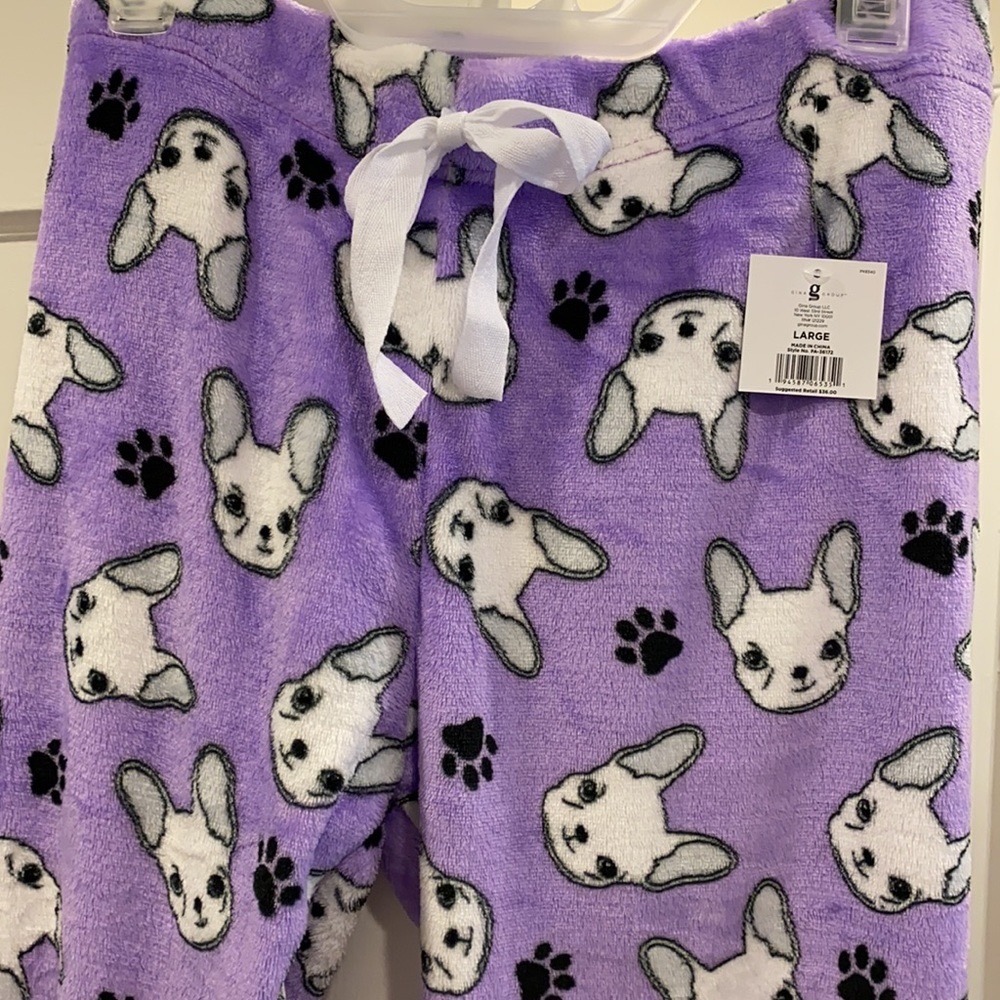 Purple soft fleece french bulldog pajama pants
